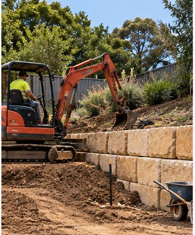 Landscape construction underway