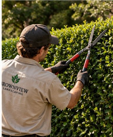Gardener maintaining a garden bed